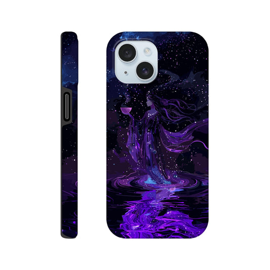 An Apple iPhone 15 Phone Case with a design of the aquarius astrological zodiac symbol, purple, red, turquoise, 3d, pop art