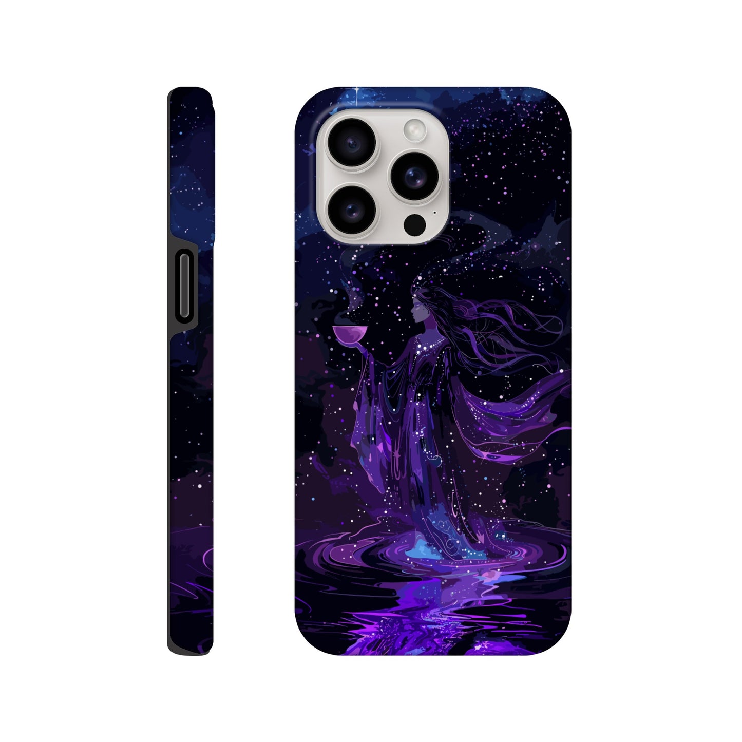 An Apple iPhone 15 Pro Max Phone Case with a design of the aquarius astrological zodiac symbol, purple, red, turquoise, 3d, pop art