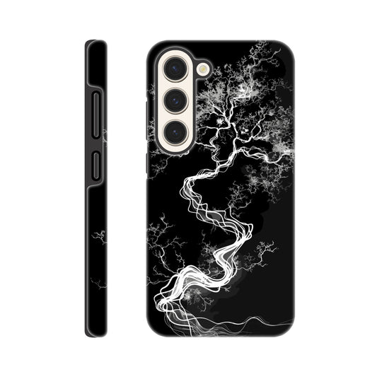 A Samsung Galaxy S23 Phone Case with the following design on it - a sketch of a white fractal tree against a black background