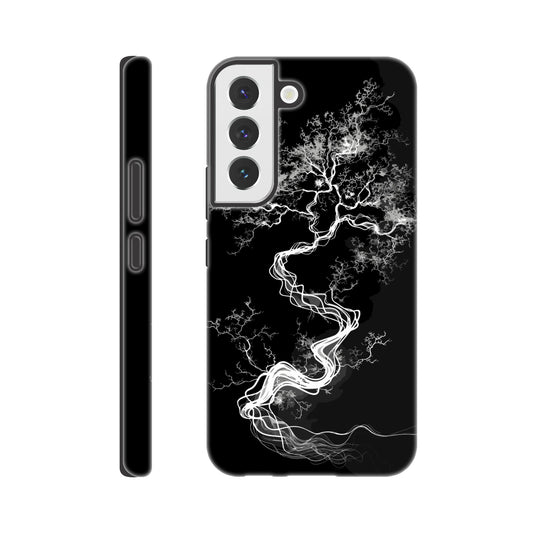 A Samsung Galaxy S22 Phone Case with the following design on it - a sketch of a white fractal tree against a black background